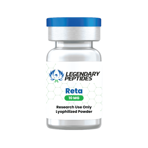 Legendary Peptides Reta 10mg research-use-only vial with branded product label.