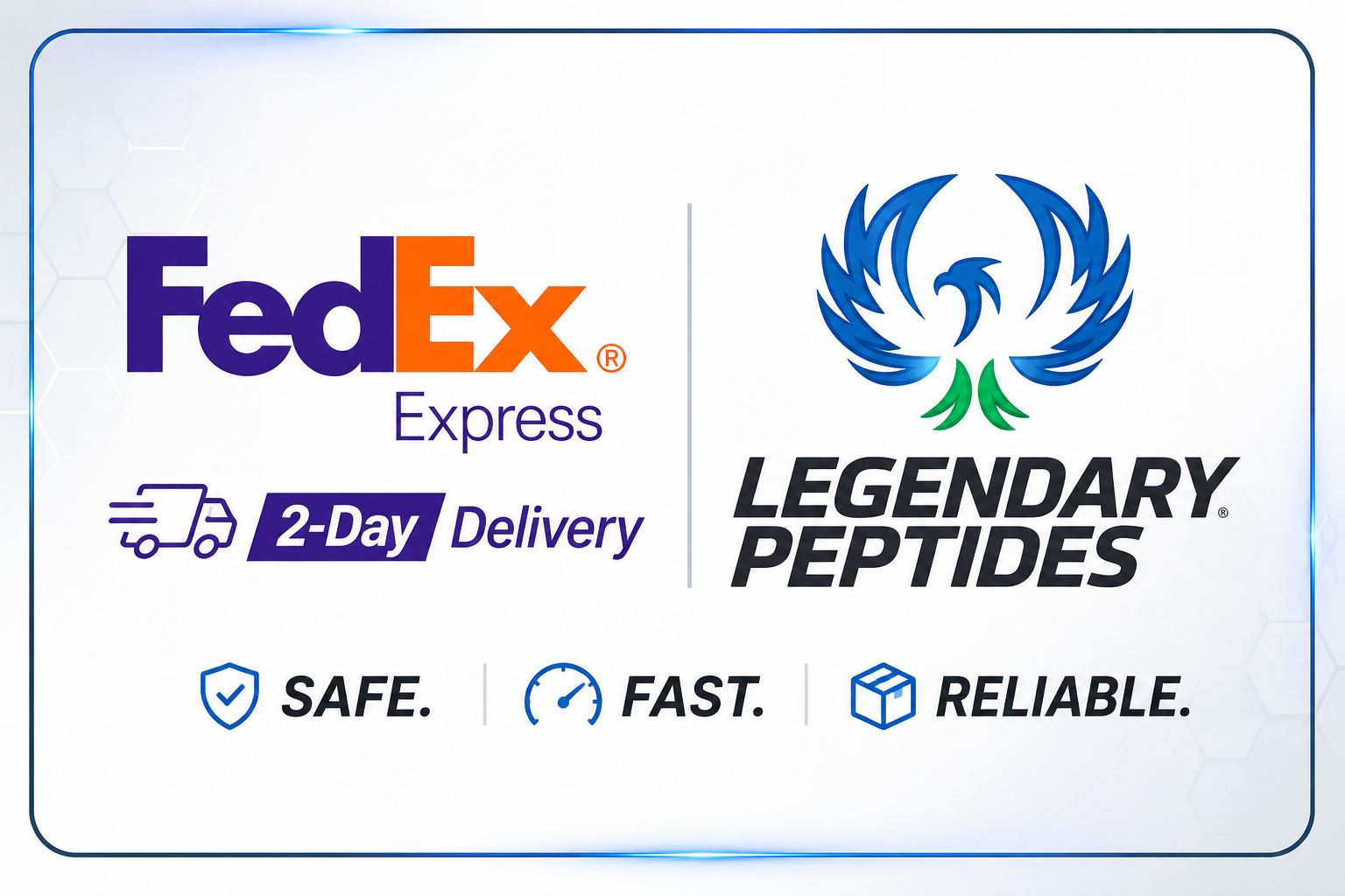 Legendary Peptides ships all orders via FedEx Express 2-Day Delivery for fast, secure, and reliable shipping.